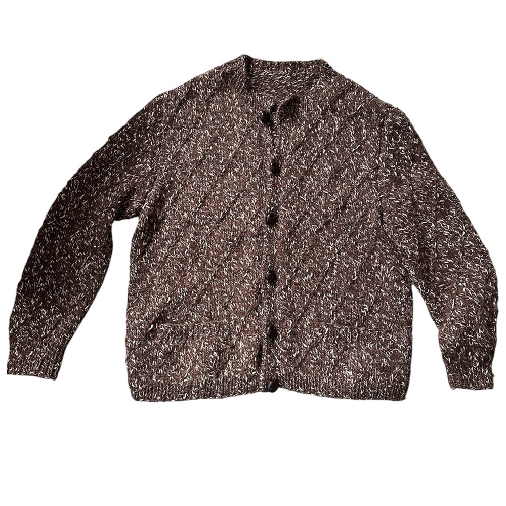 Hand Knit Textured Argyle Wool Buttoned Cardigan - Picture 3 of 10